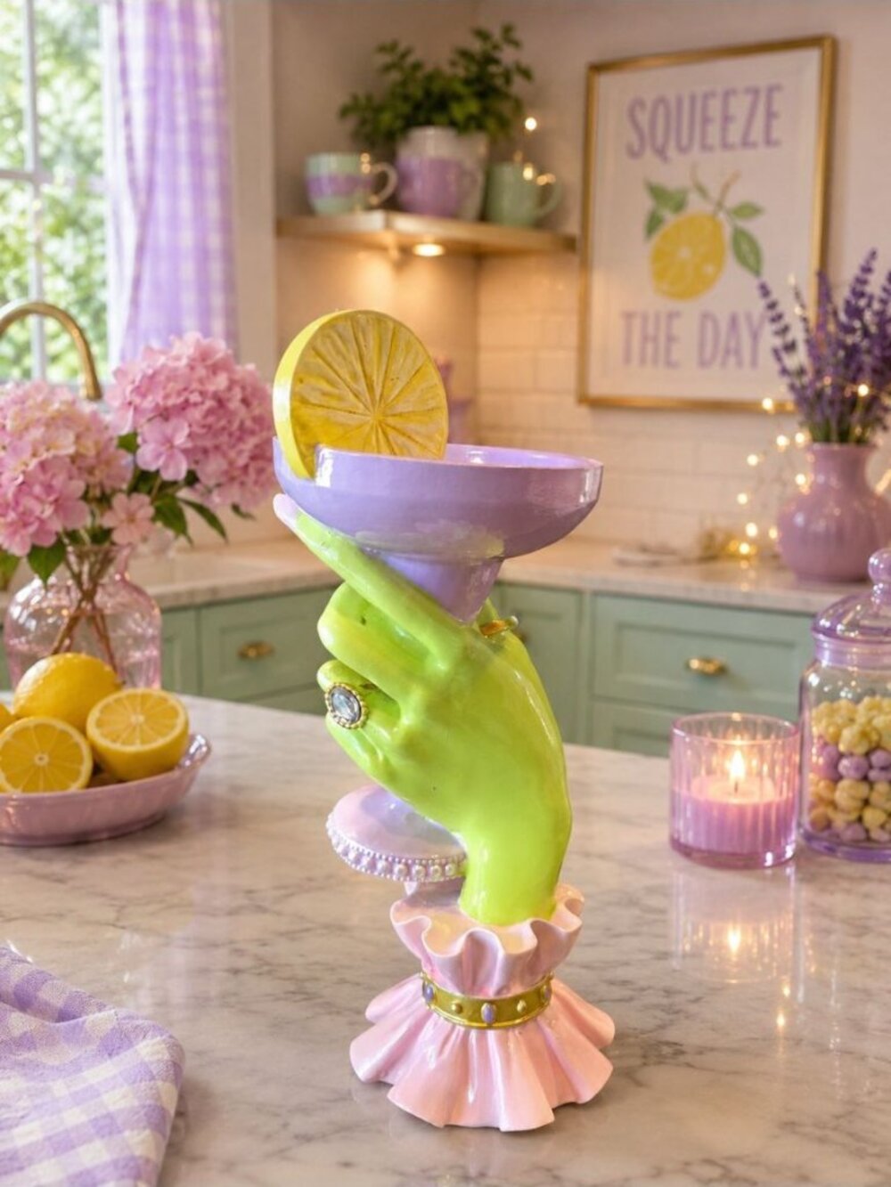New Pastel Witch Hand Margarita Glass Goblet Spooky Halloween Figurine Decor